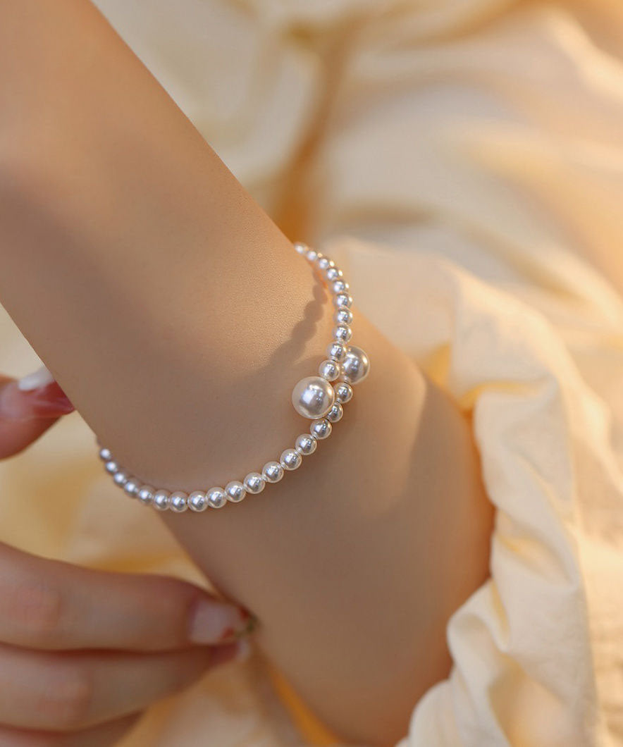 Women White Pearl Adjustable Solid Cuff