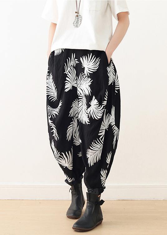 Women White Print Elastic Waist Cotton Pants - Omychic