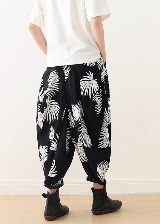 Women White Print Elastic Waist Cotton Pants - Omychic