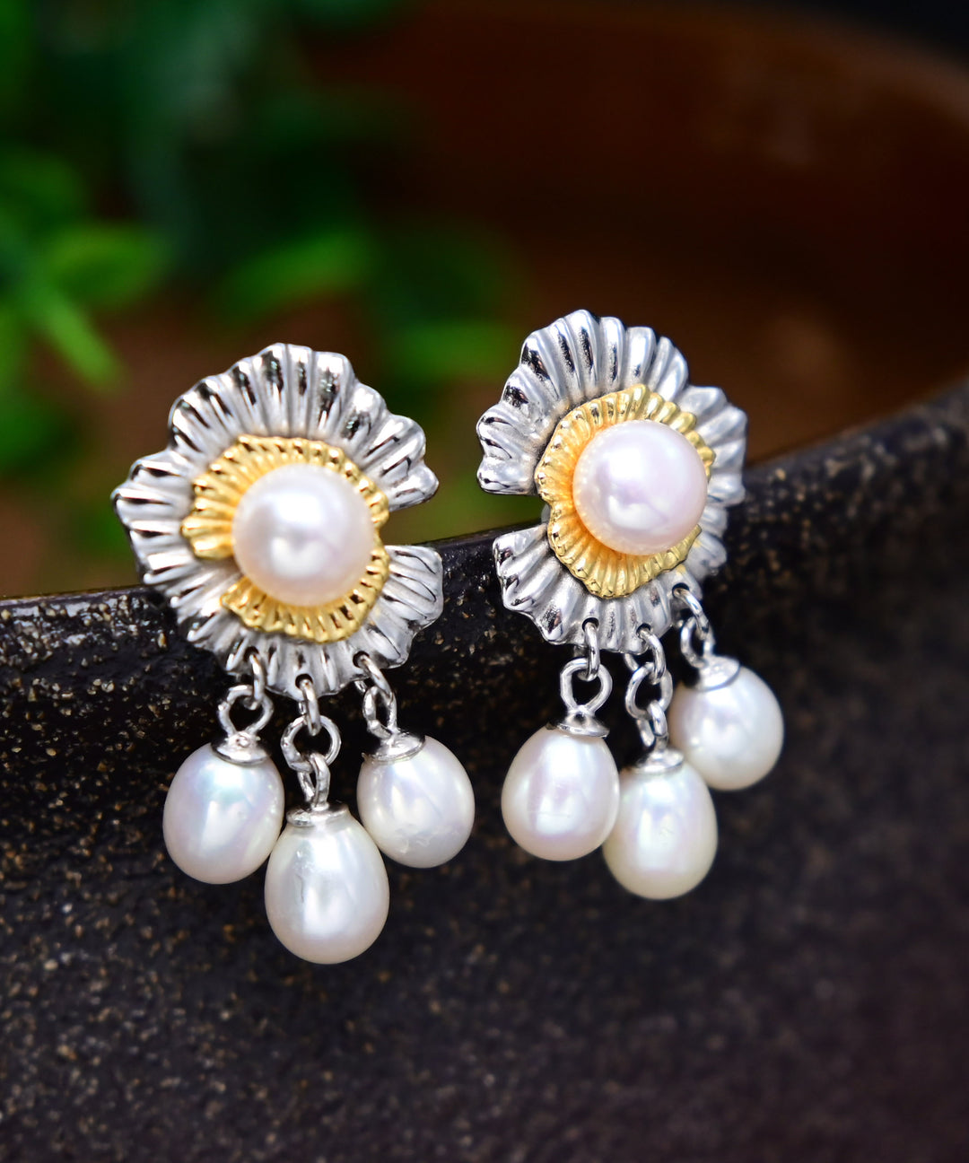 Women White Sterling Silver Overgild Jade Tassel Drop Earrings