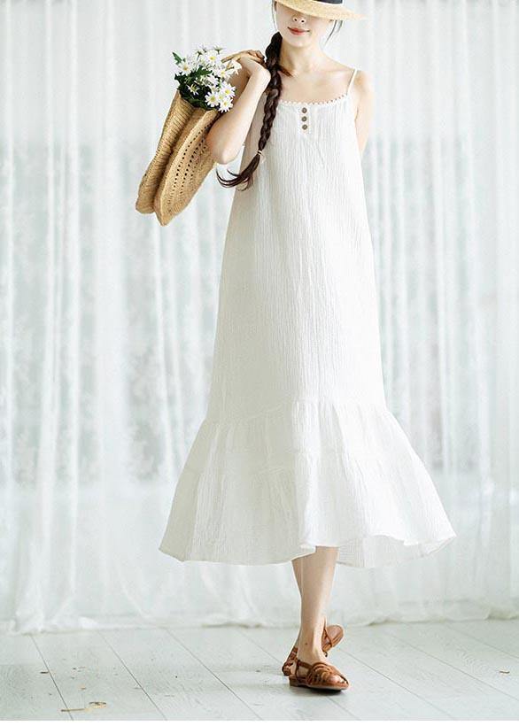 Women White Summer Patchwork Cotton Maxi Dress - Omychic