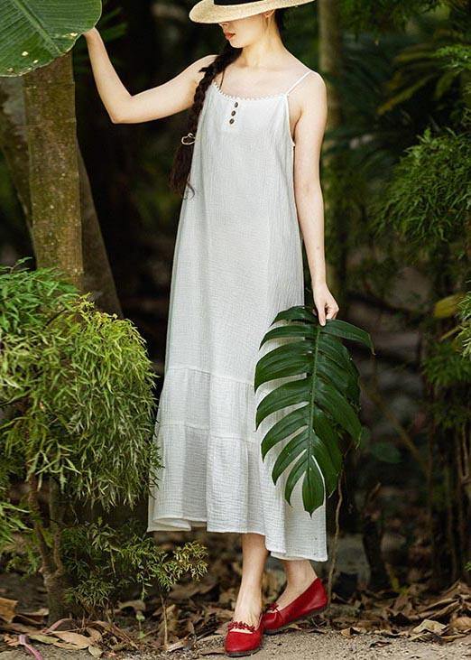 Women White Summer Patchwork Cotton Maxi Dress - Omychic