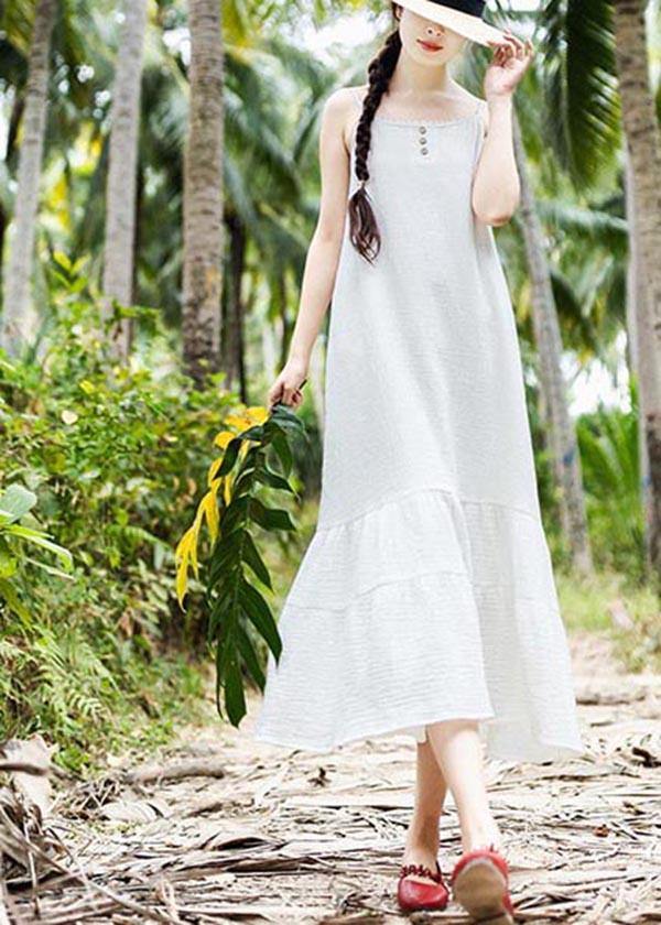 Women White Summer Patchwork Cotton Maxi Dress - Omychic