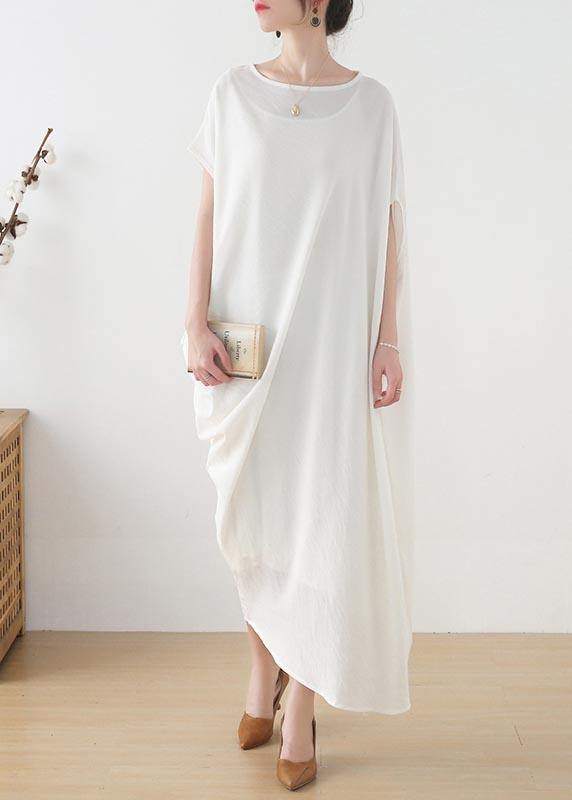 Women White asymmetrical design Linen Summer Long Dresses - Omychic