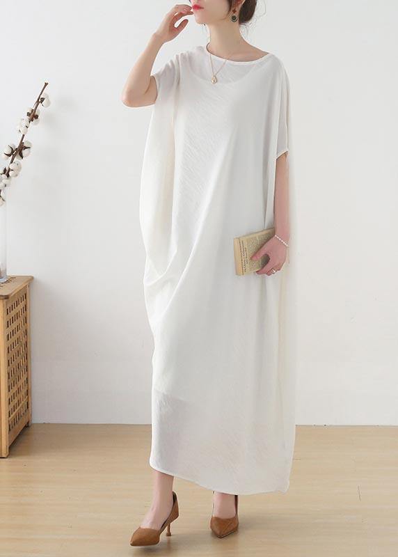 Women White asymmetrical design Linen Summer Long Dresses - Omychic