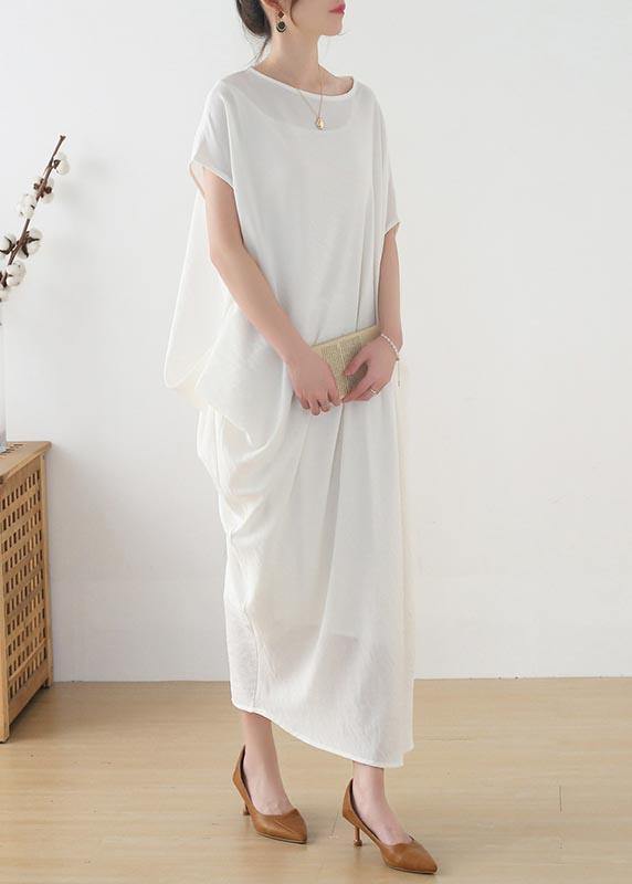 Women White asymmetrical design Linen Summer Long Dresses - Omychic
