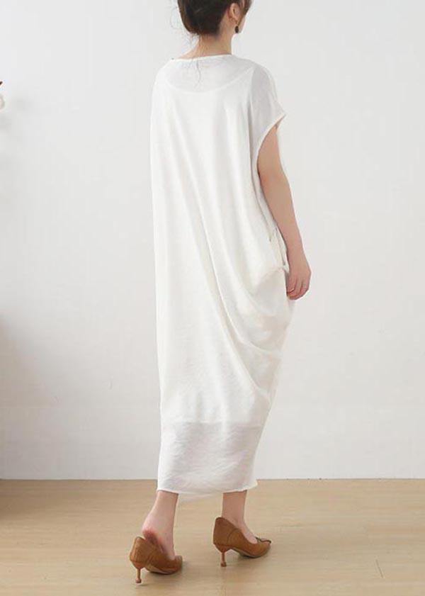 Women White asymmetrical design Linen Summer Long Dresses - Omychic
