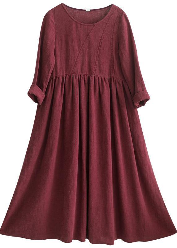 Women Wine red O-Neck Patchwork Spring Dresses - Omychic