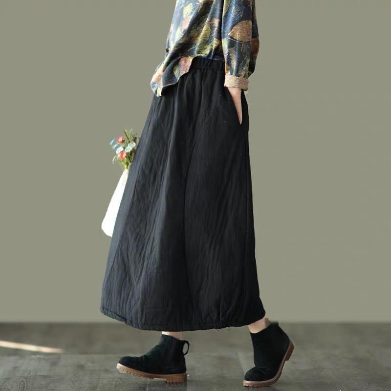 Women Winter Padded Elastic Waist Solid Color Skirts Ladies Vintage Cotton Linen Loose Skirt Female 2020 Skirts - Omychic