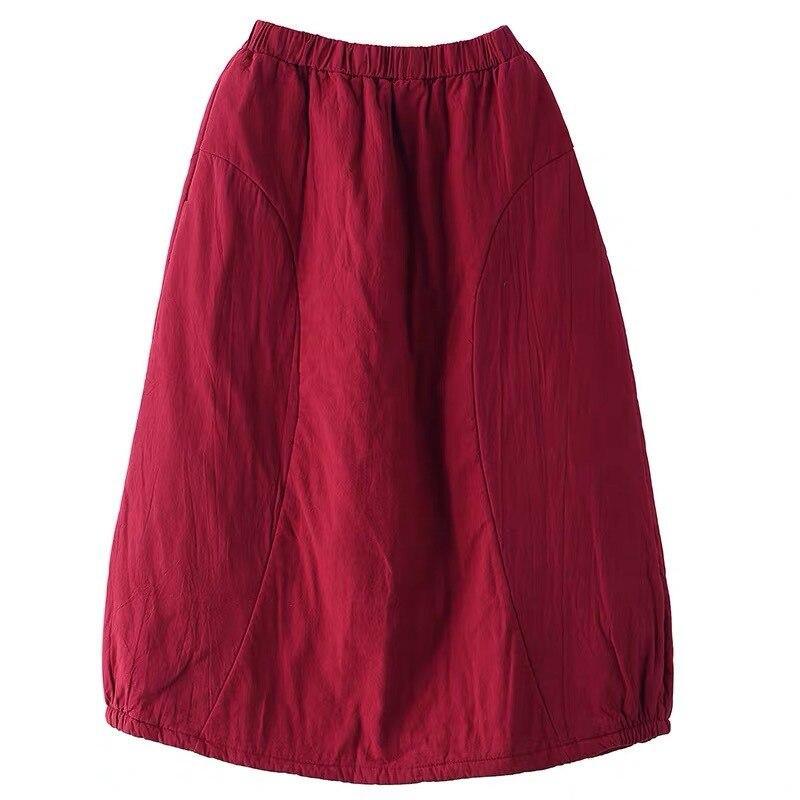 Women Winter Padded Elastic Waist Solid Color Skirts Ladies Vintage Cotton Linen Loose Skirt Female 2020 Skirts - Omychic