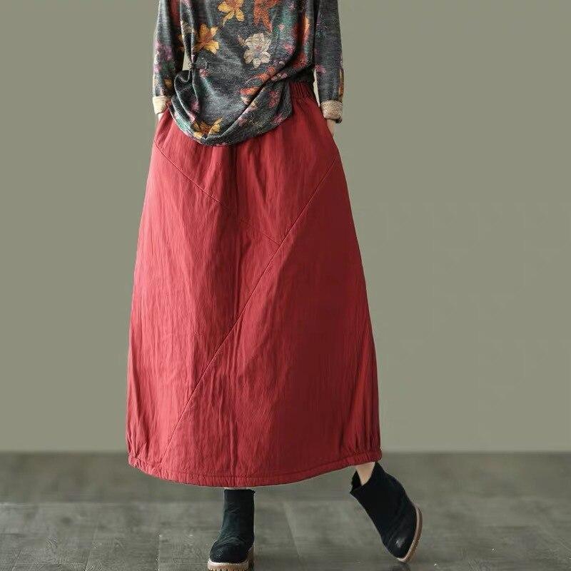 Women Winter Padded Elastic Waist Solid Color Skirts Ladies Vintage Cotton Linen Loose Skirt Female 2020 Skirts - Omychic