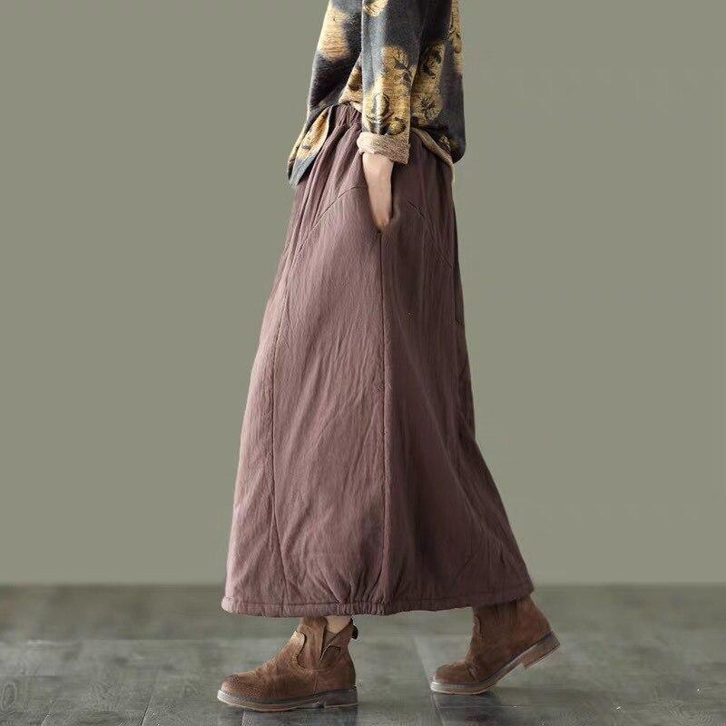 Women Winter Padded Elastic Waist Solid Color Skirts Ladies Vintage Cotton Linen Loose Skirt Female 2020 Skirts - Omychic