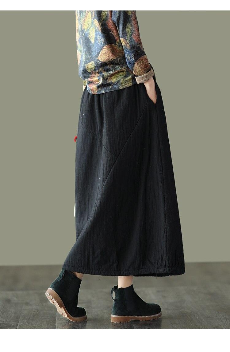 Women Winter Padded Elastic Waist Solid Color Skirts Ladies Vintage Cotton Linen Loose Skirt Female 2020 Skirts - Omychic