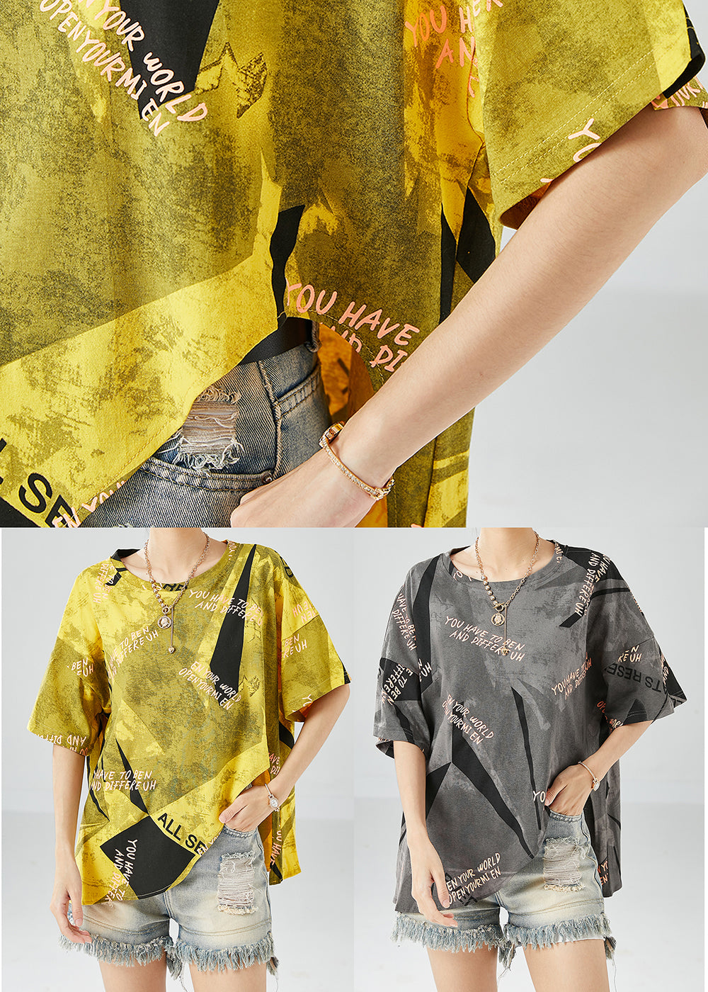 Women Yellow Asymmetrical Print Cotton Beach Vest Summer