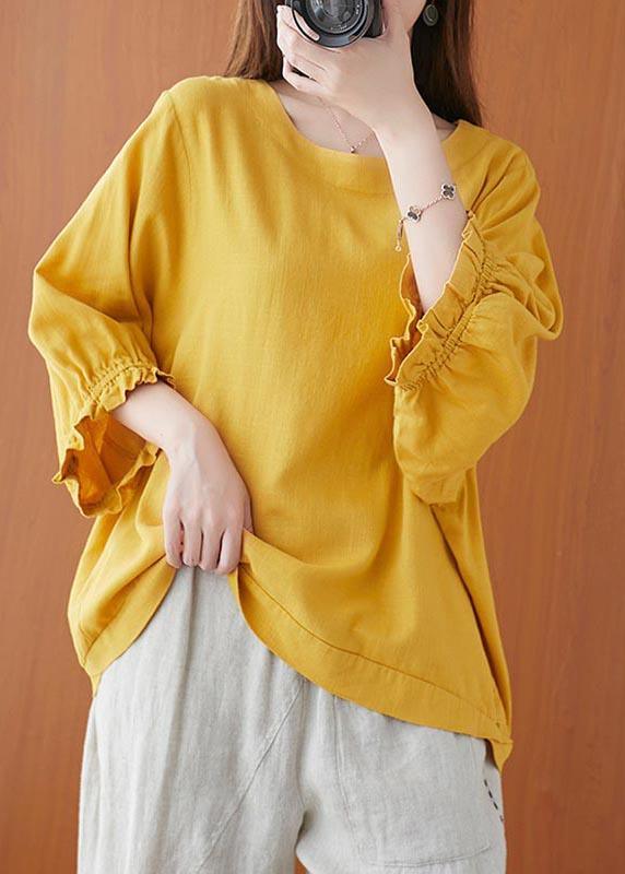 Women Yellow Ruffled Cotton Summer Shirt Top ( Limited Stock) - Omychic