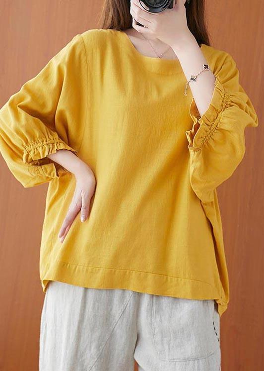 Women Yellow Ruffled Cotton Summer Shirt Top ( Limited Stock) - Omychic