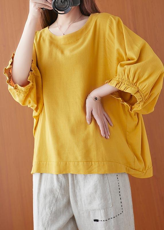 Women Yellow Ruffled Cotton Summer Shirt Top ( Limited Stock) - Omychic