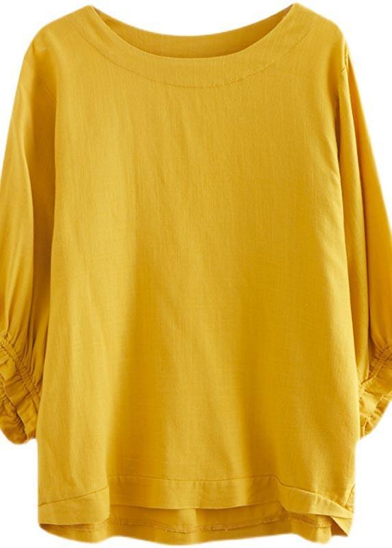 Women Yellow Ruffled Cotton Summer Shirt Top ( Limited Stock) - Omychic