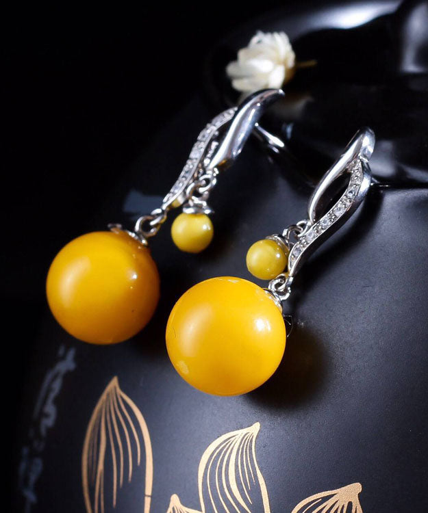 Women Yellow Sterling Silver Beeswax Ball Drop Earrings