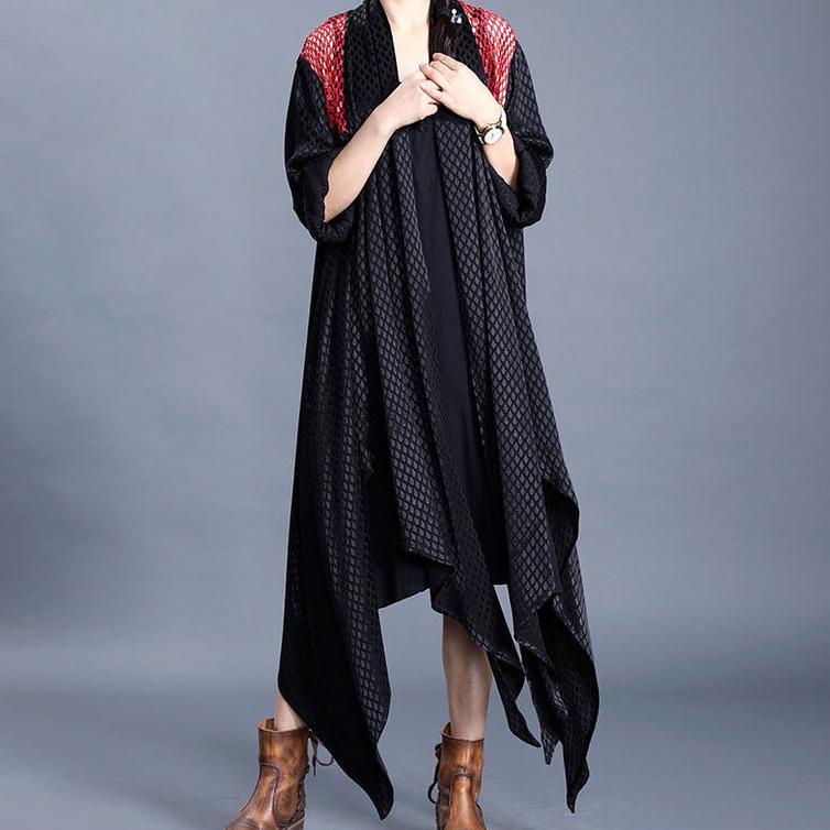 Women asymmetric Plus Size coat for woman black patchwork red cardigan - Omychic