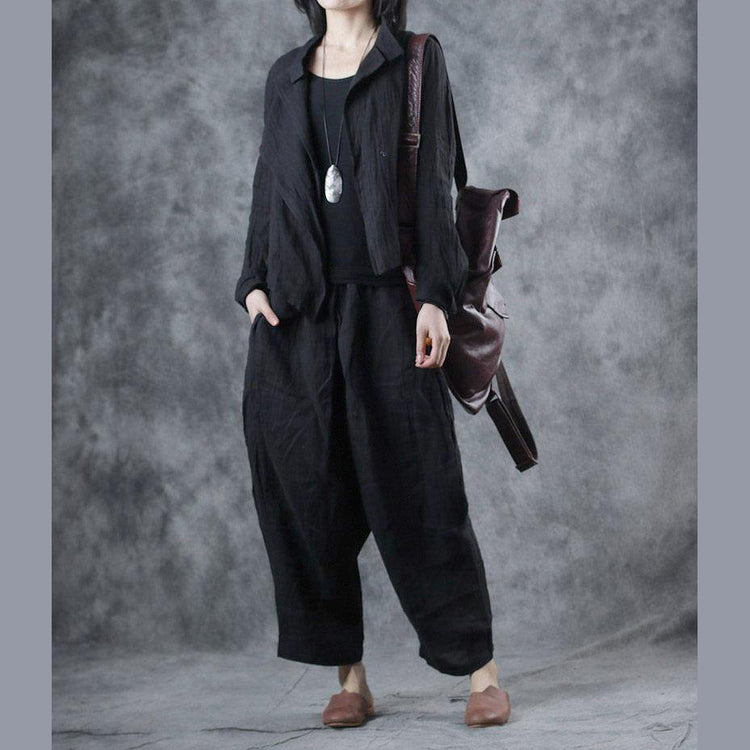 Women asymmetric linen outwear For Women Tutorials black stand collar coats fall - Omychic