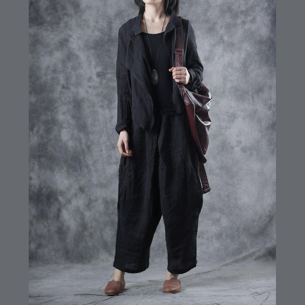 Women asymmetric linen outwear For Women Tutorials black stand collar coats fall - Omychic