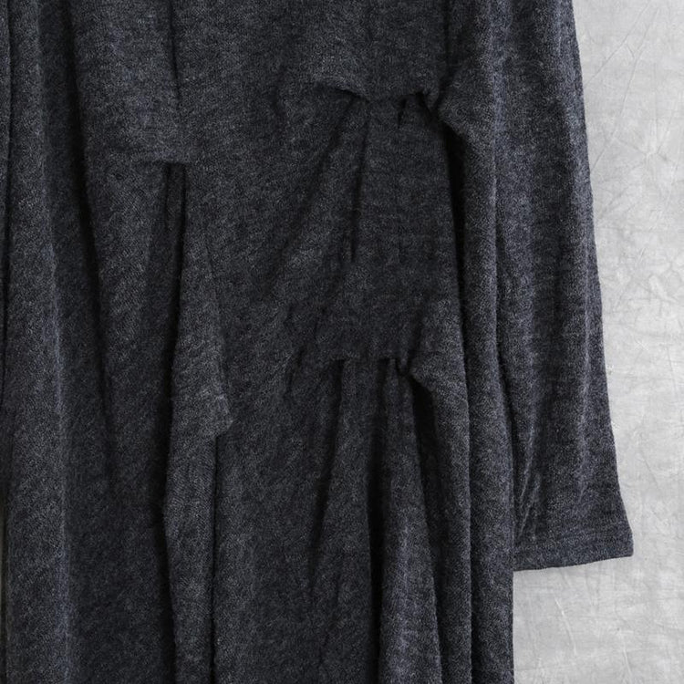 Women asymmetric wrinkled Cotton tunic dress Neckline dark gray Dress - Omychic