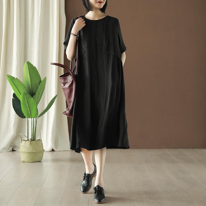 Women black striped silk o neck Plus Size summer Dress - Omychic