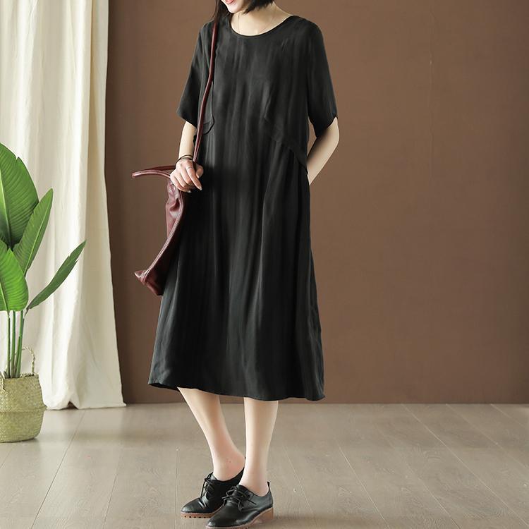 Women black striped silk o neck Plus Size summer Dress - Omychic