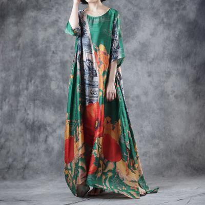 Women blended Robes Pakistani Summer Printed Baggy Waist Casual Dress - Omychic