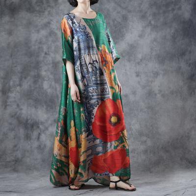 Women blended Robes Pakistani Summer Printed Baggy Waist Casual Dress - Omychic