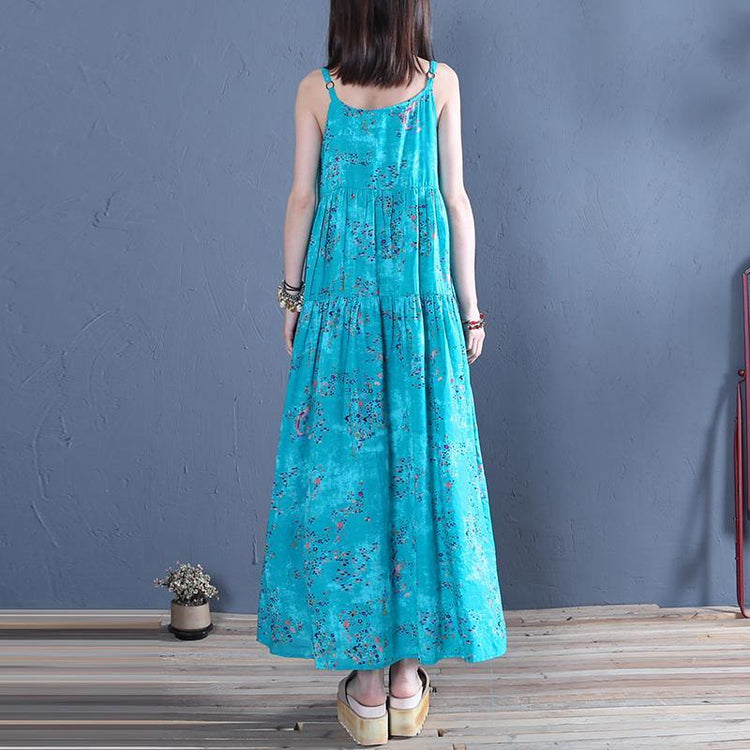 Women blue print cotton clothes Spaghetti Strap Traveling summer Dress - Omychic