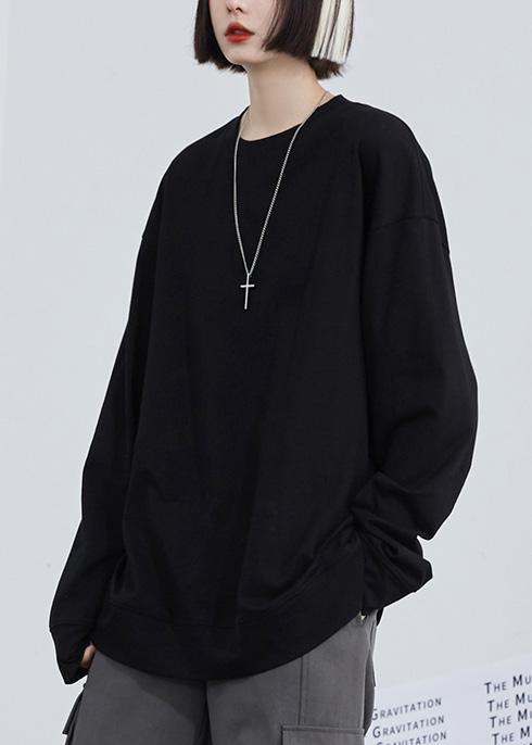 Women casual cotton autumn clothes For Women Neckline black blouse - Omychic