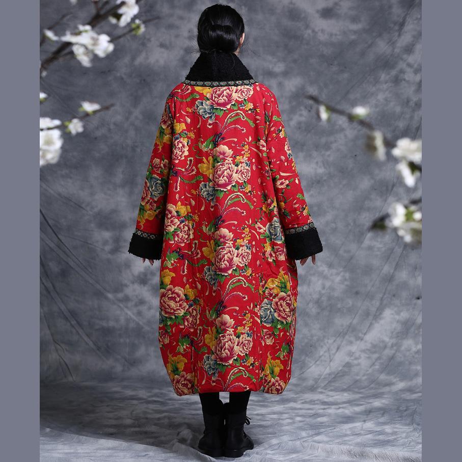 Women cotton Indian vintage V neck Catwalk red print cotton Dresses - Omychic
