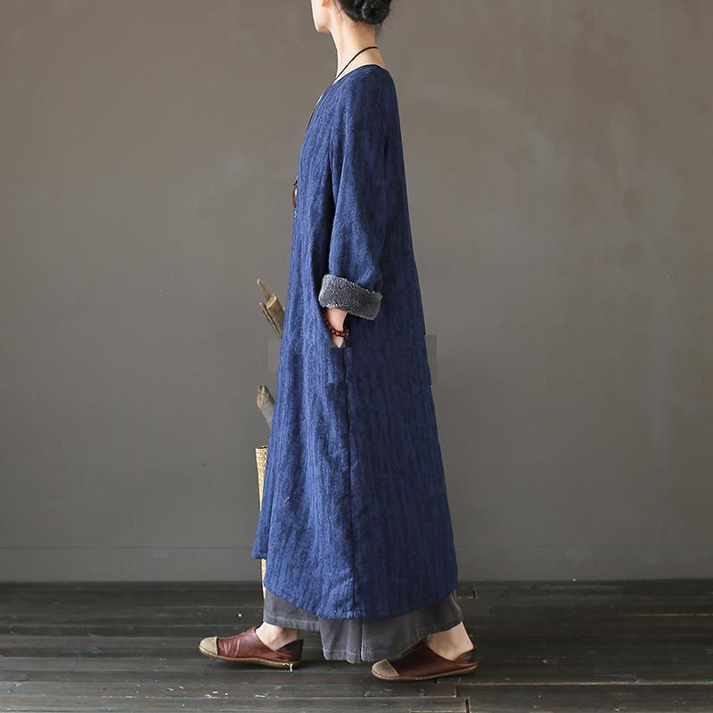 Women cotton Robes o neck asymmetric Online Shopping blue Plus Size patchwork Clothing Dress - Omychic