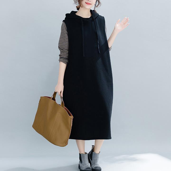 Women cotton Sleeveless clothes Organic Online Shopping black cotton robes Dresses - Omychic