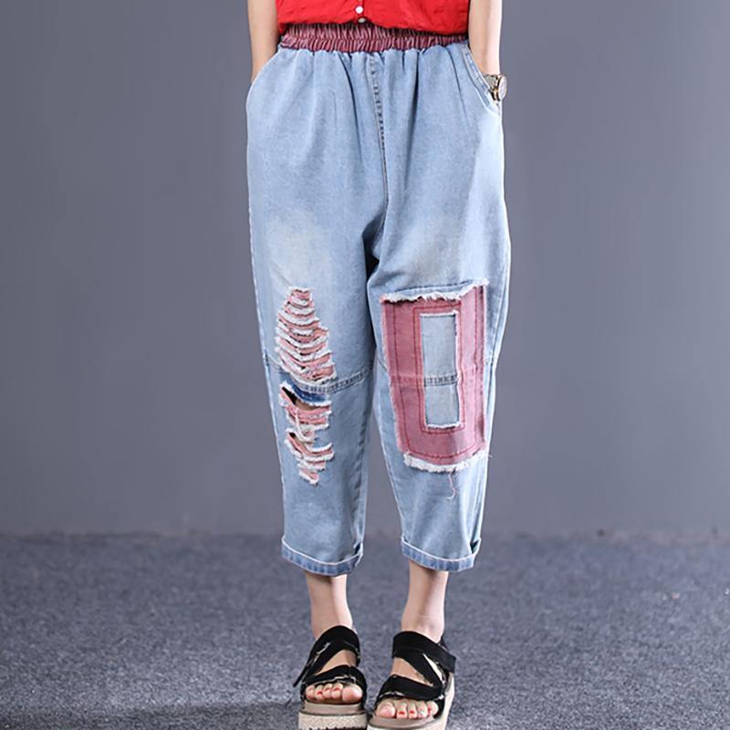 Women cotton casual pants silhouette plus size Street Style Patchwork Women Summer Jeans - Omychic