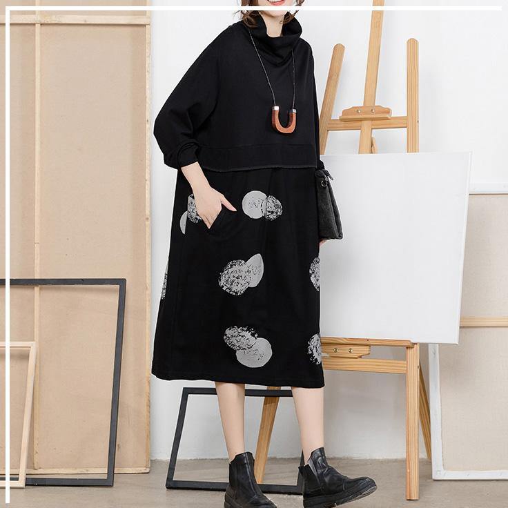 Women cotton clothes For Women Fashion high neck asymmetric Life black A Line Dress - Omychic
