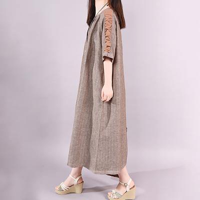 Women cotton dress plus size Raglan Sleeve Stripe Spliced Summer Dress - Omychic