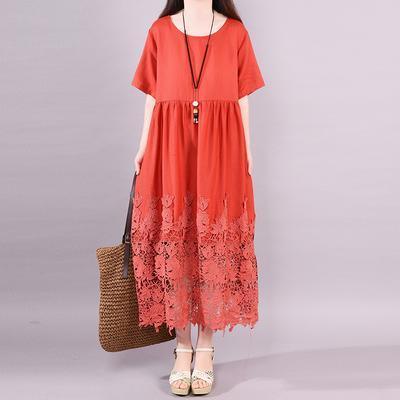 Women cotton dresses Soft Surroundings Irregular Patchwork Lace Short Sleeve Dress - Omychic