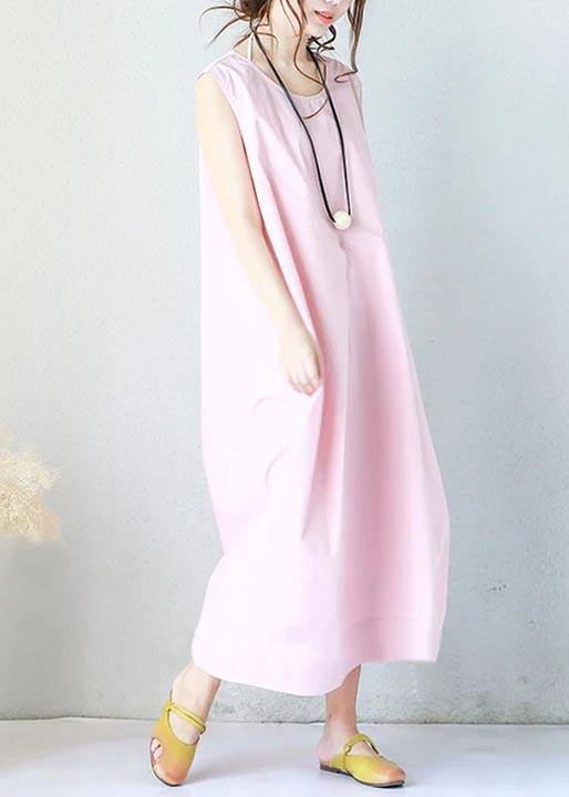 Women cotton dresses Summer Loose Hand-Made Pink Sleeveless Dress - Omychic