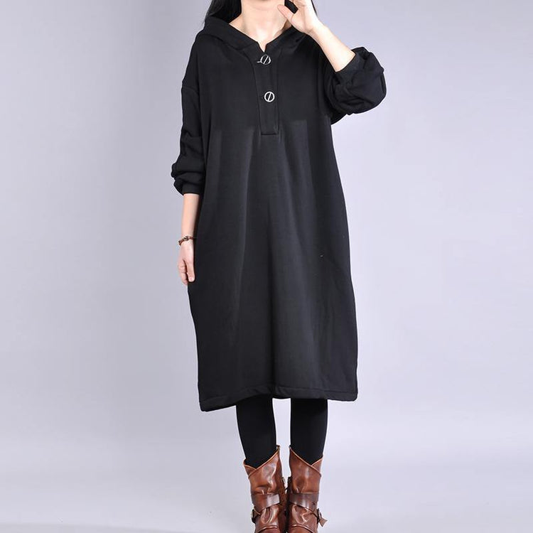 Women cotton hooded clothes For Women Runway black Plus Size Dress - Omychic
