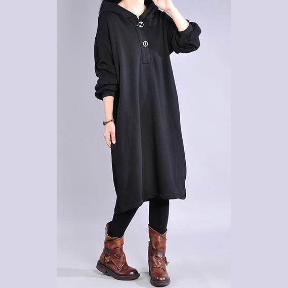 Women cotton hooded clothes For Women Runway black Plus Size Dress - Omychic