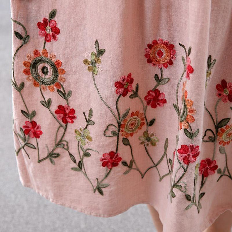 Women cotton quilting clothes Drops Design Retro Cotton Linen Embroidery Short Sleeve Dress - Omychic