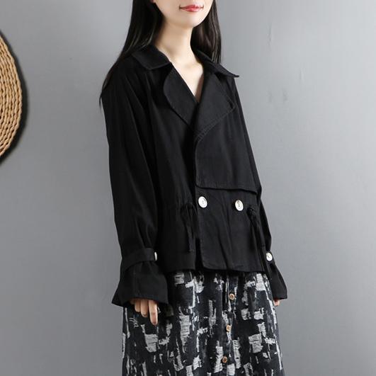 Women drawstring Fashion full coats women blouses black loose outwear - Omychic