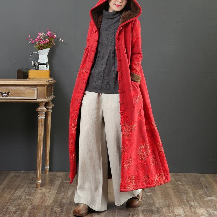 Women embroidery Fine hooded trench coat red short outwears - Omychic