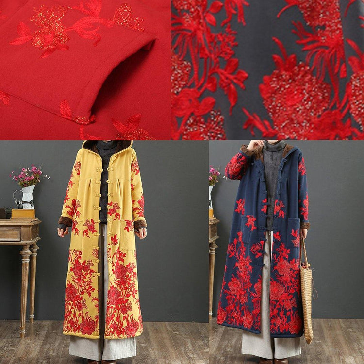 Women embroidery Fine hooded trench coat red short outwears - Omychic