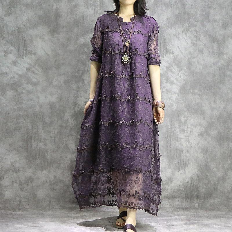 Women embroidery clothes For Women pattern purple Dress - Omychic
