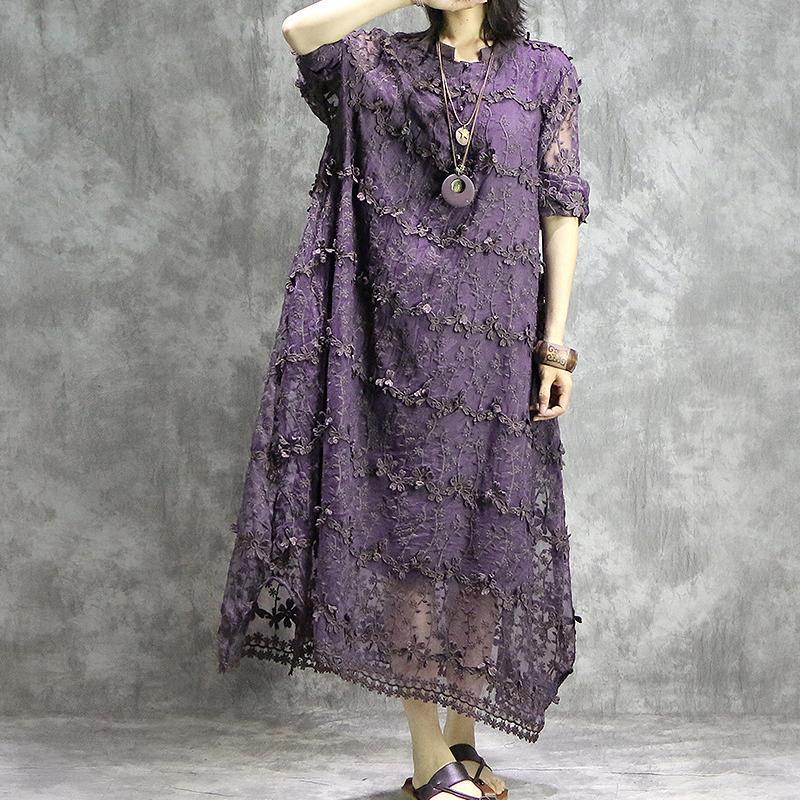 Women embroidery clothes For Women pattern purple Dress - Omychic