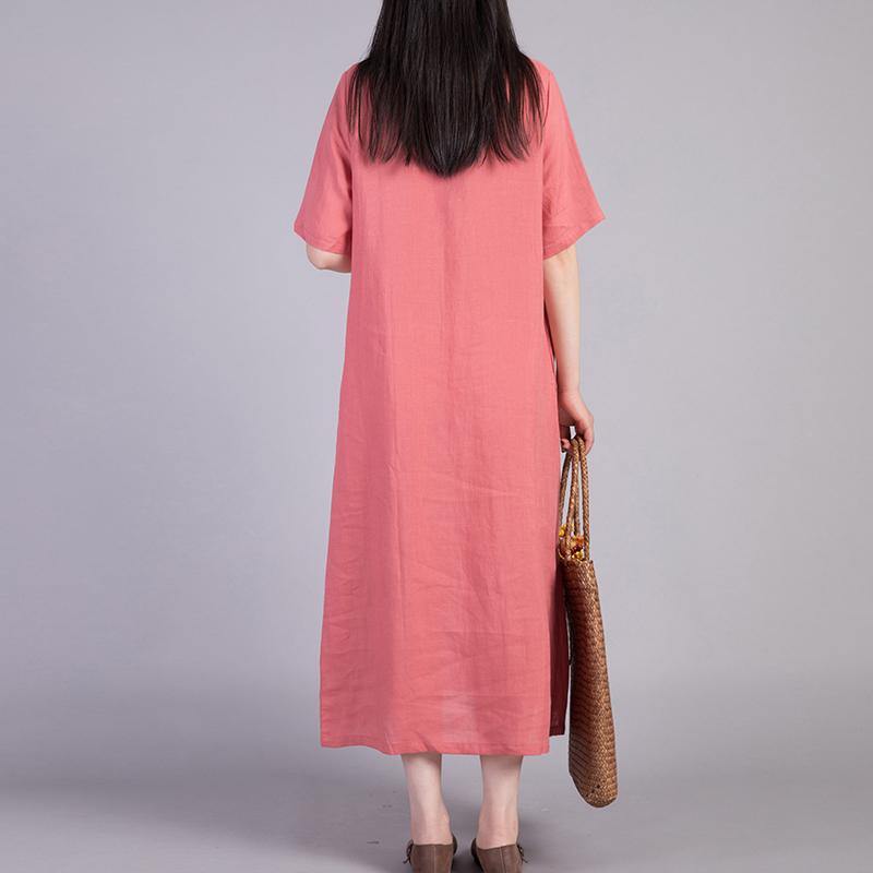 Women embroidery cotton Robes design light red Dress summer - Omychic